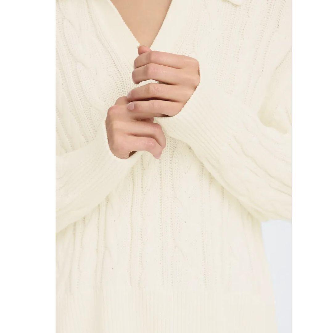 Vivian Polo Cable Sweater - Whisper White