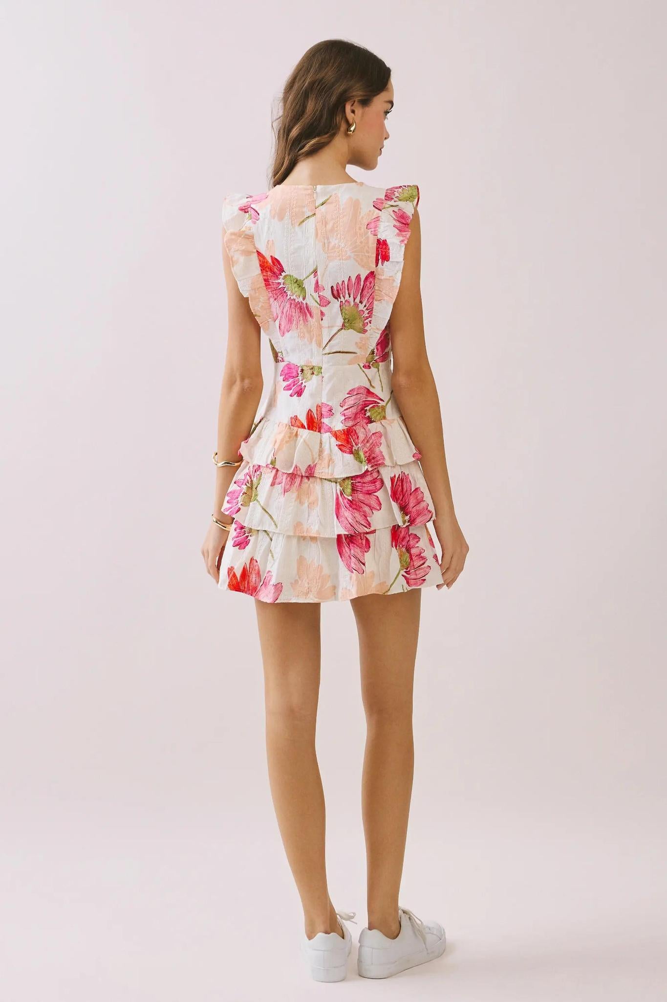 Ruffle Embroidered Mini Dress