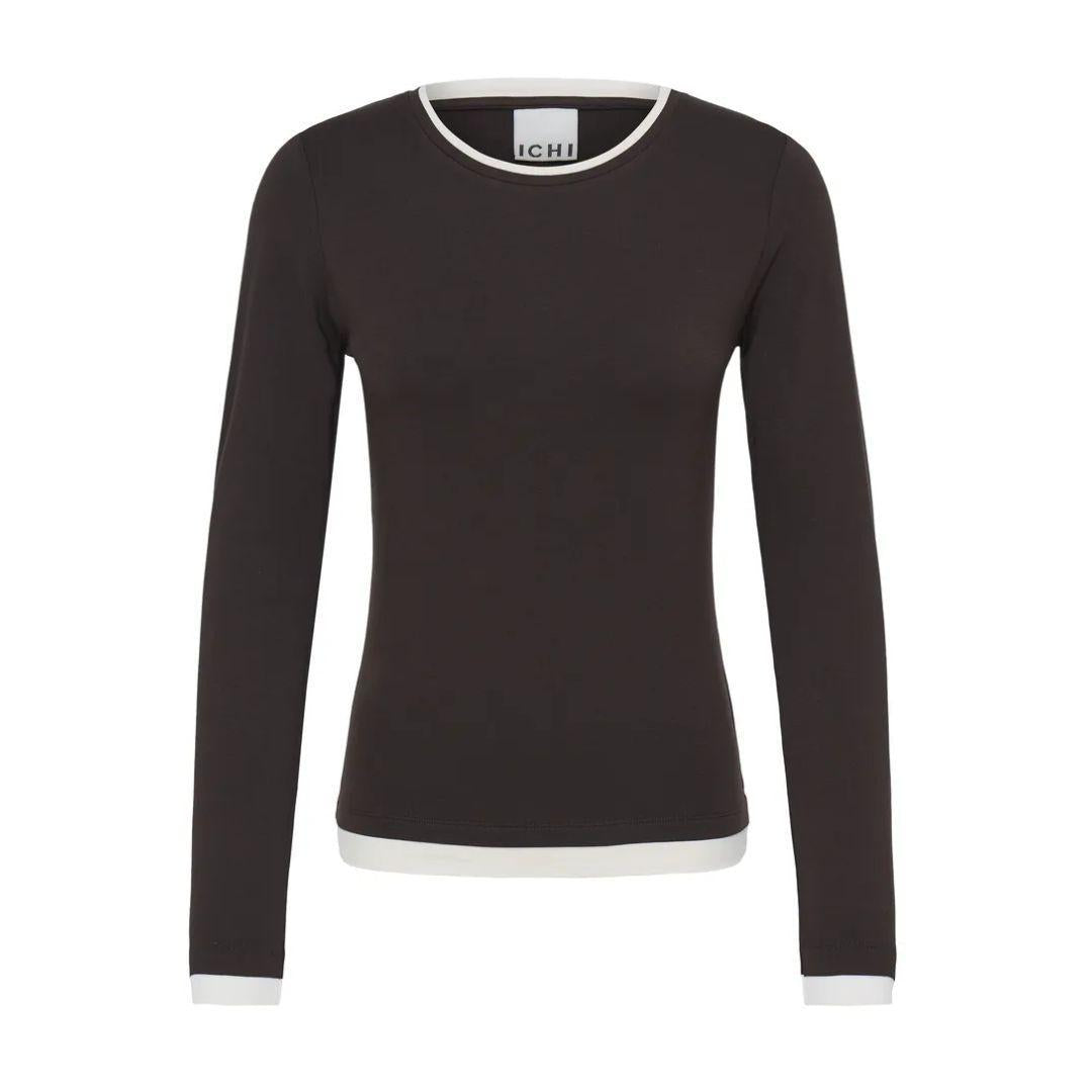 ICHI Astra Long Sleeve Contrast Trim Top | 20127255 | Torte