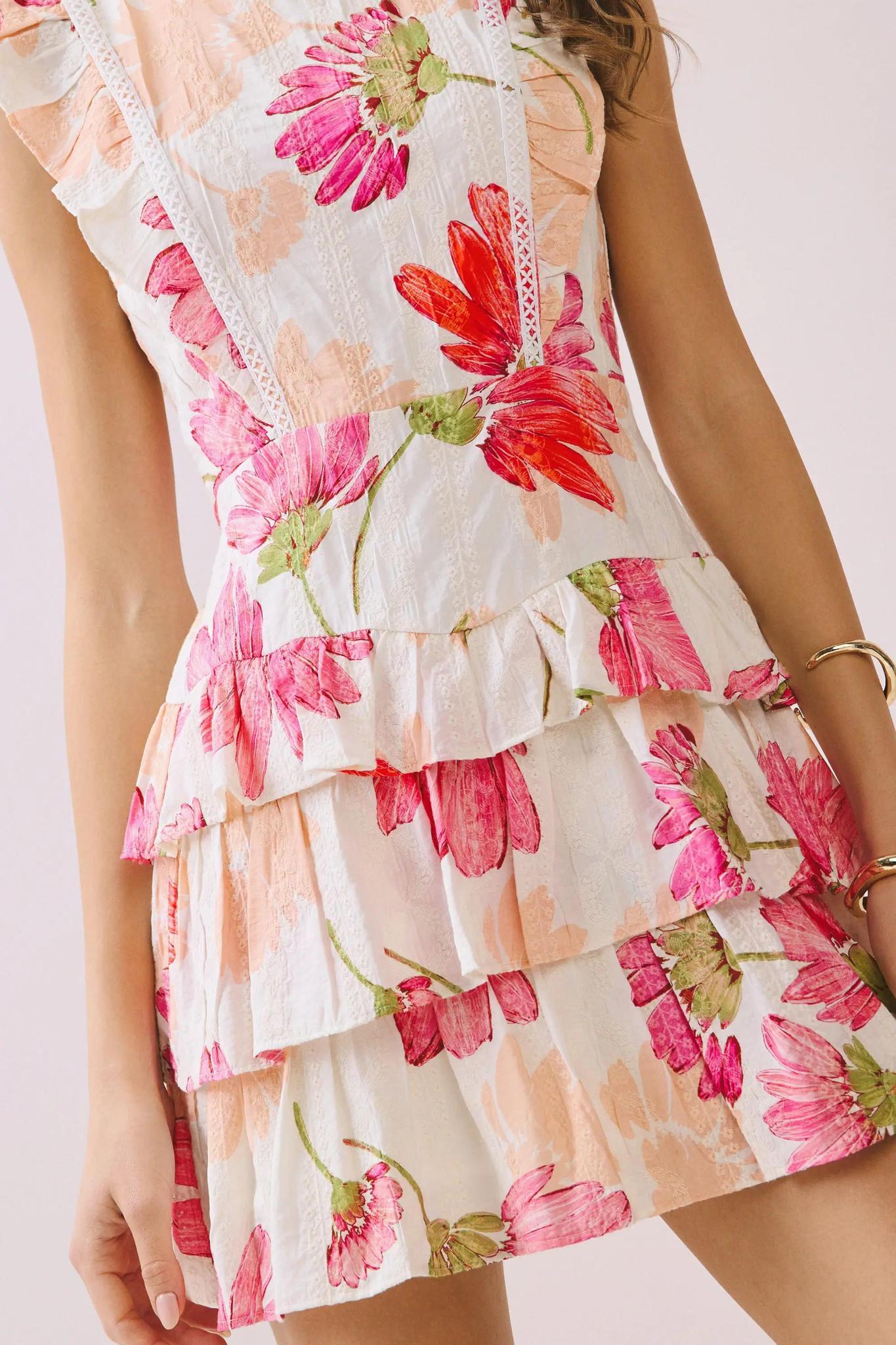 Ruffle Embroidered Mini Dress
