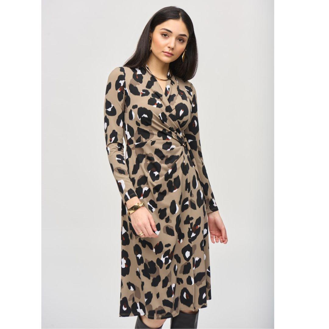 Silky Knit Animal Print Wrap Dress - 243173 - Black Multi