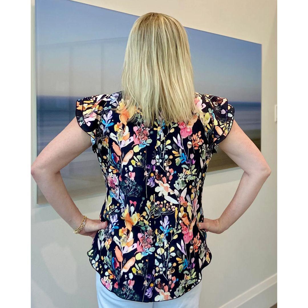 Floral Ruffle Blouse - Dotty Clothing - Black Floral