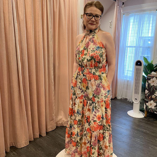 Romantic Floral Halter Dress - IDO14720 - Floral Garden