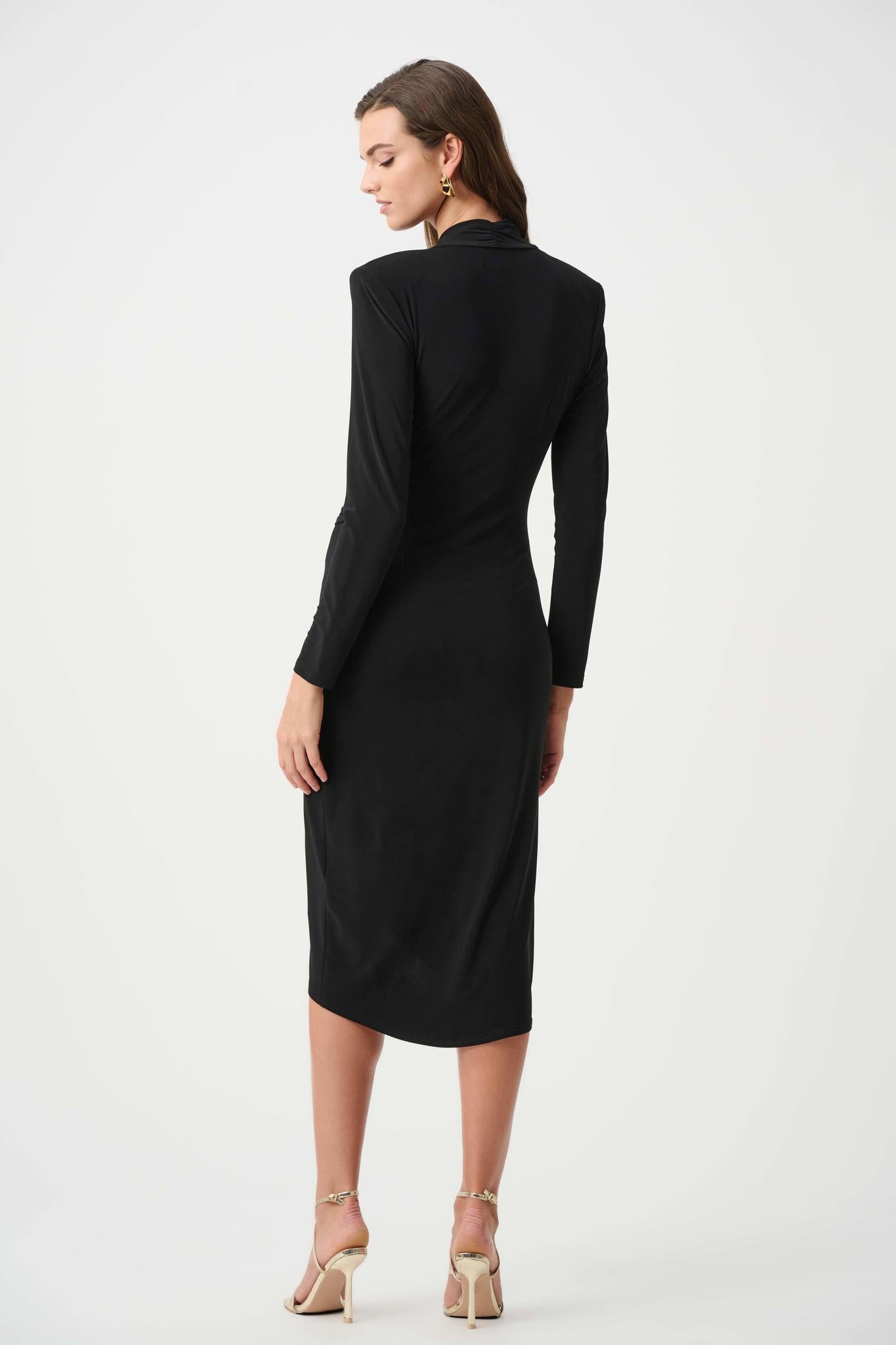 Silky Knit Sheath Wrap Dress - Black