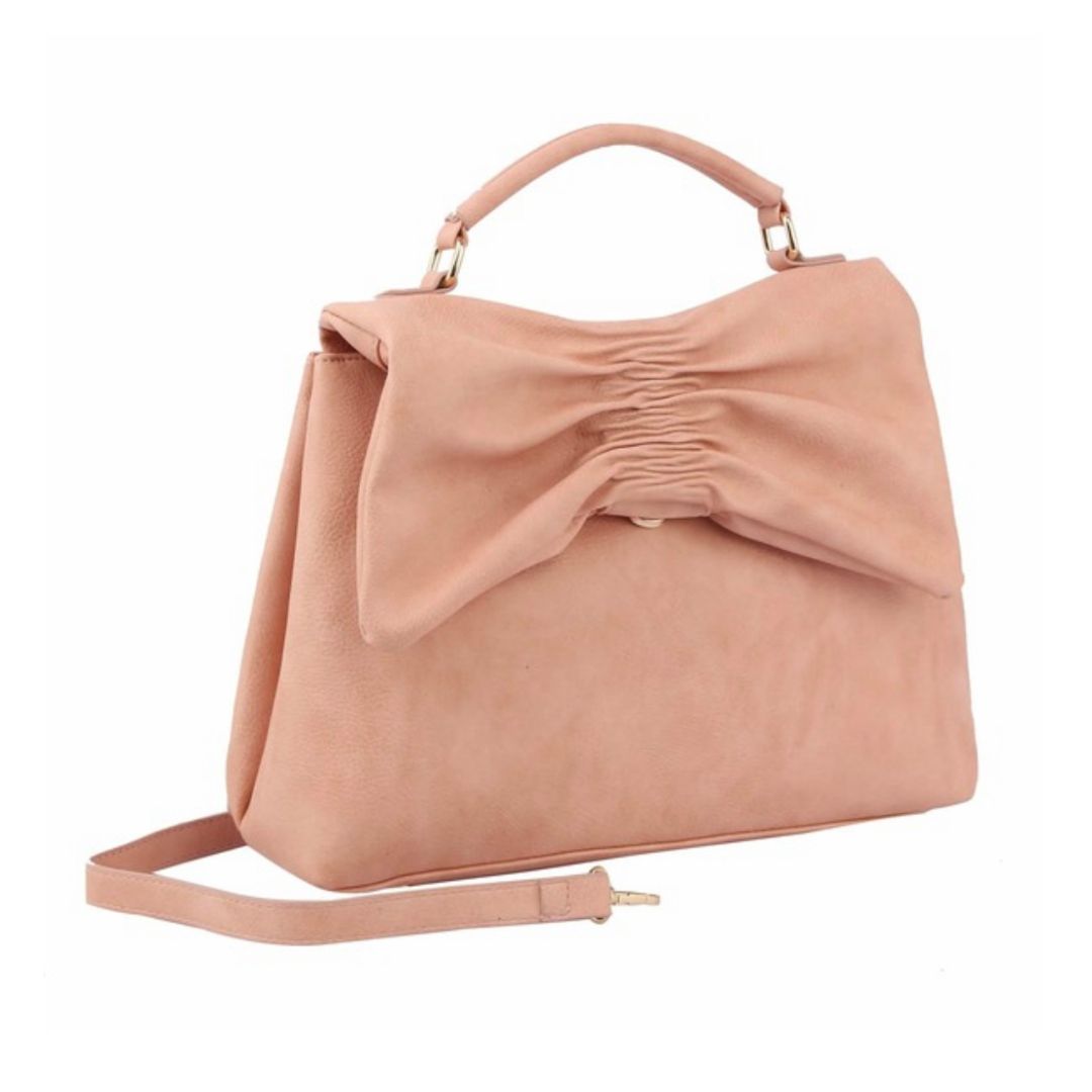 Pleated Bow Crossbody Satchel - JY0415 - Blush