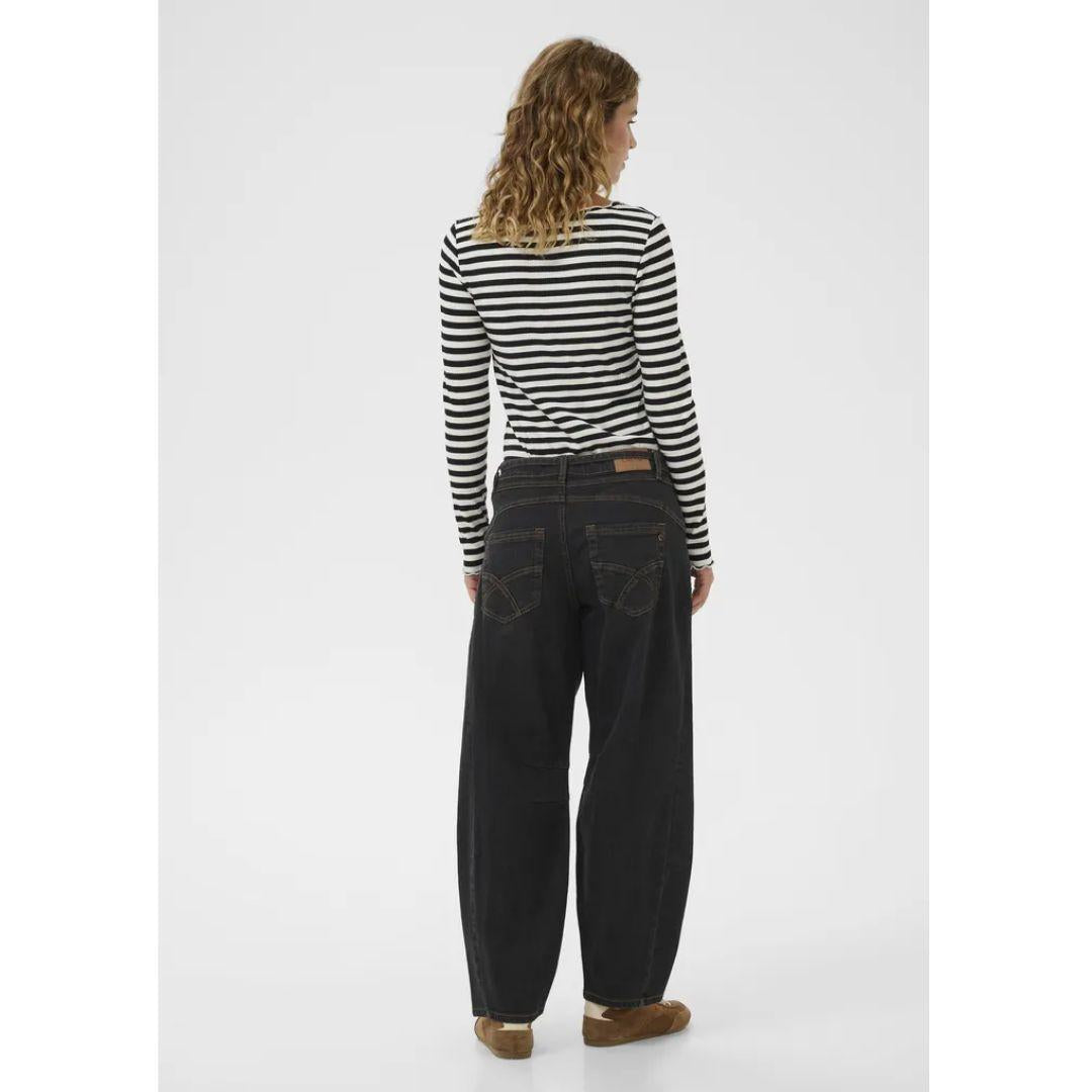 Caysa Ankle Stretch Barrel Jeans - Black Washed