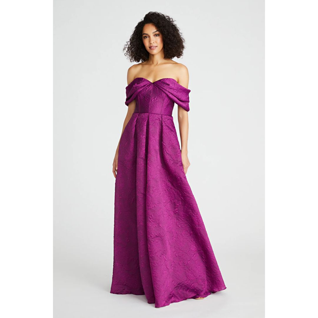 Joelle Off The Shoulder Jacquard Gown