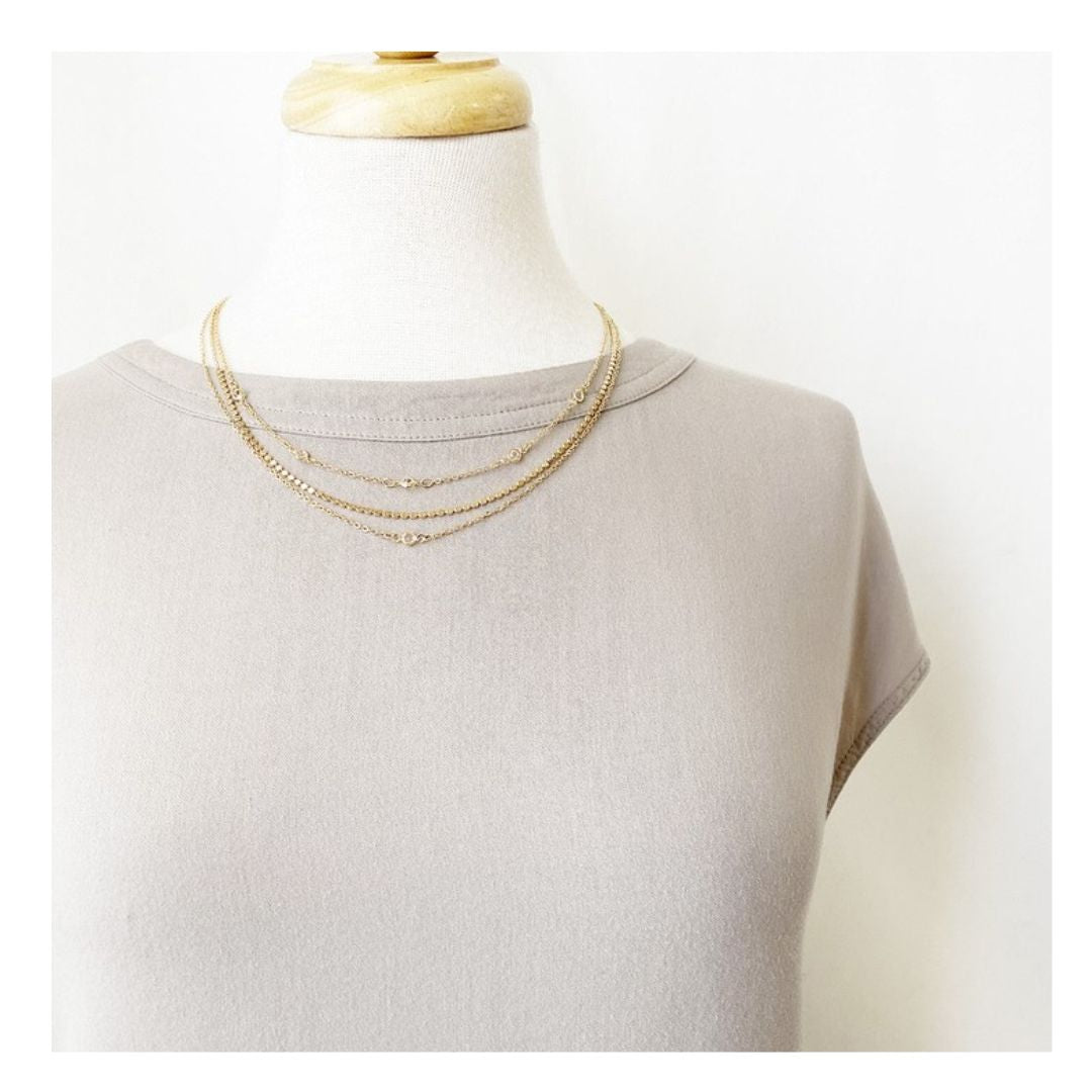 Triple Chain Necklace with Crystals - 1538