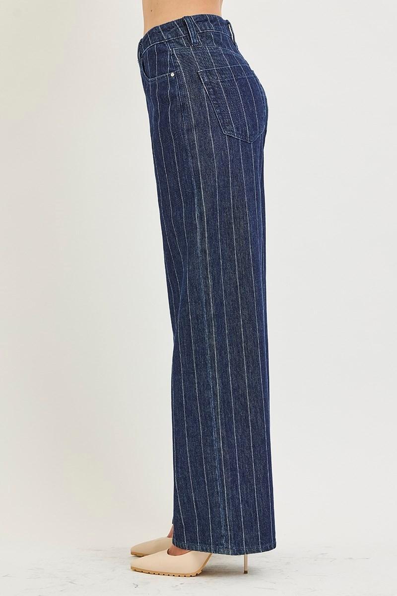 Slouchy Wide Leg Pinstripe Jeans | Dark