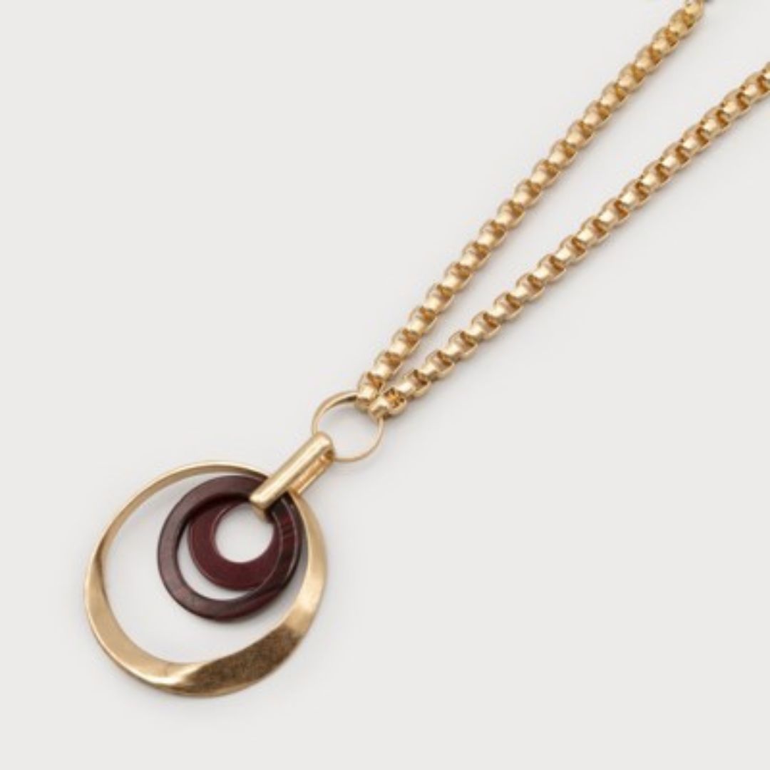 Metal and Resin Ring Pendant Necklace - 1687