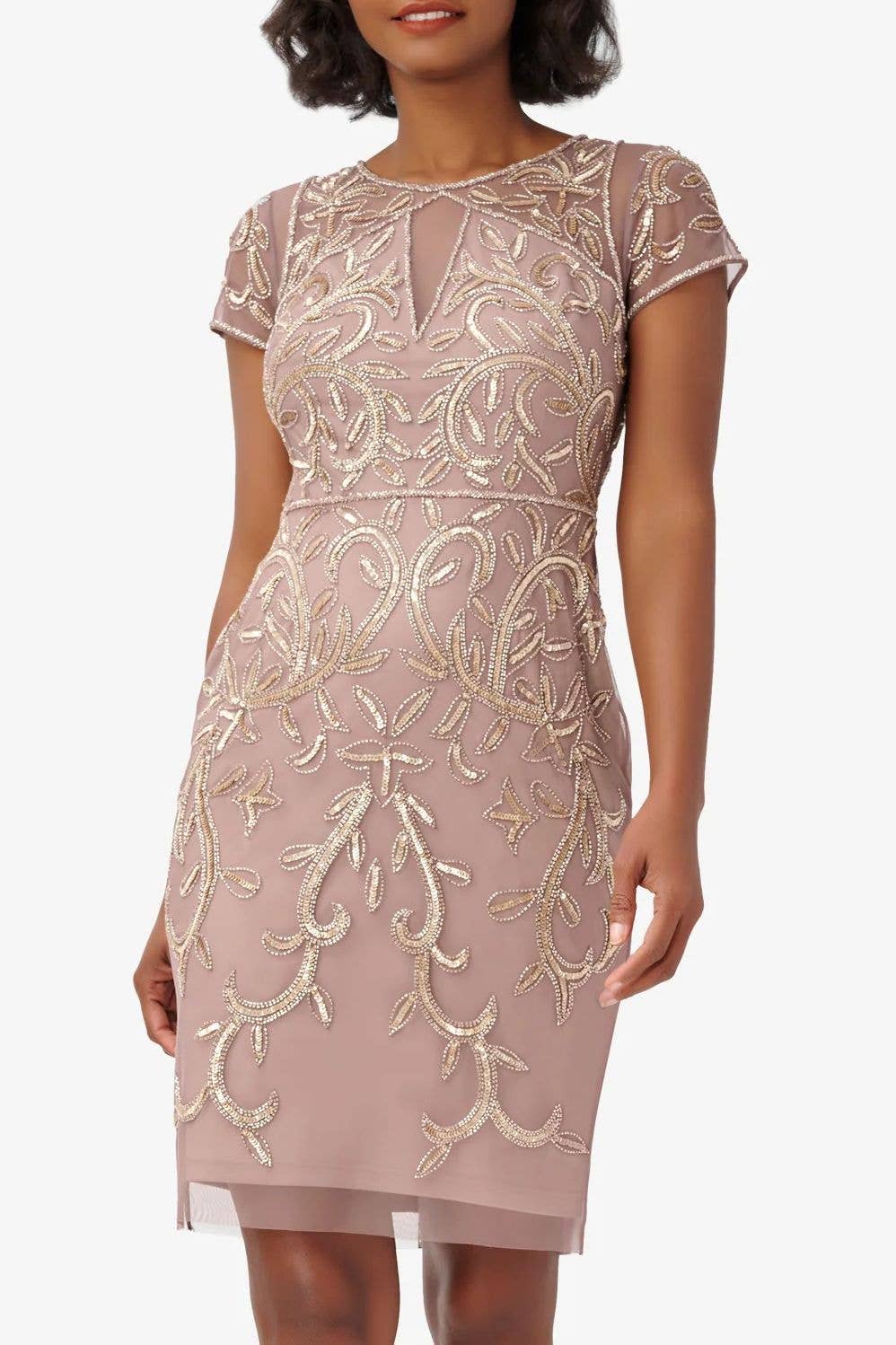 Boat Neck Short Sleeves Back Zipper Dress - AP1E209867 - Stone
