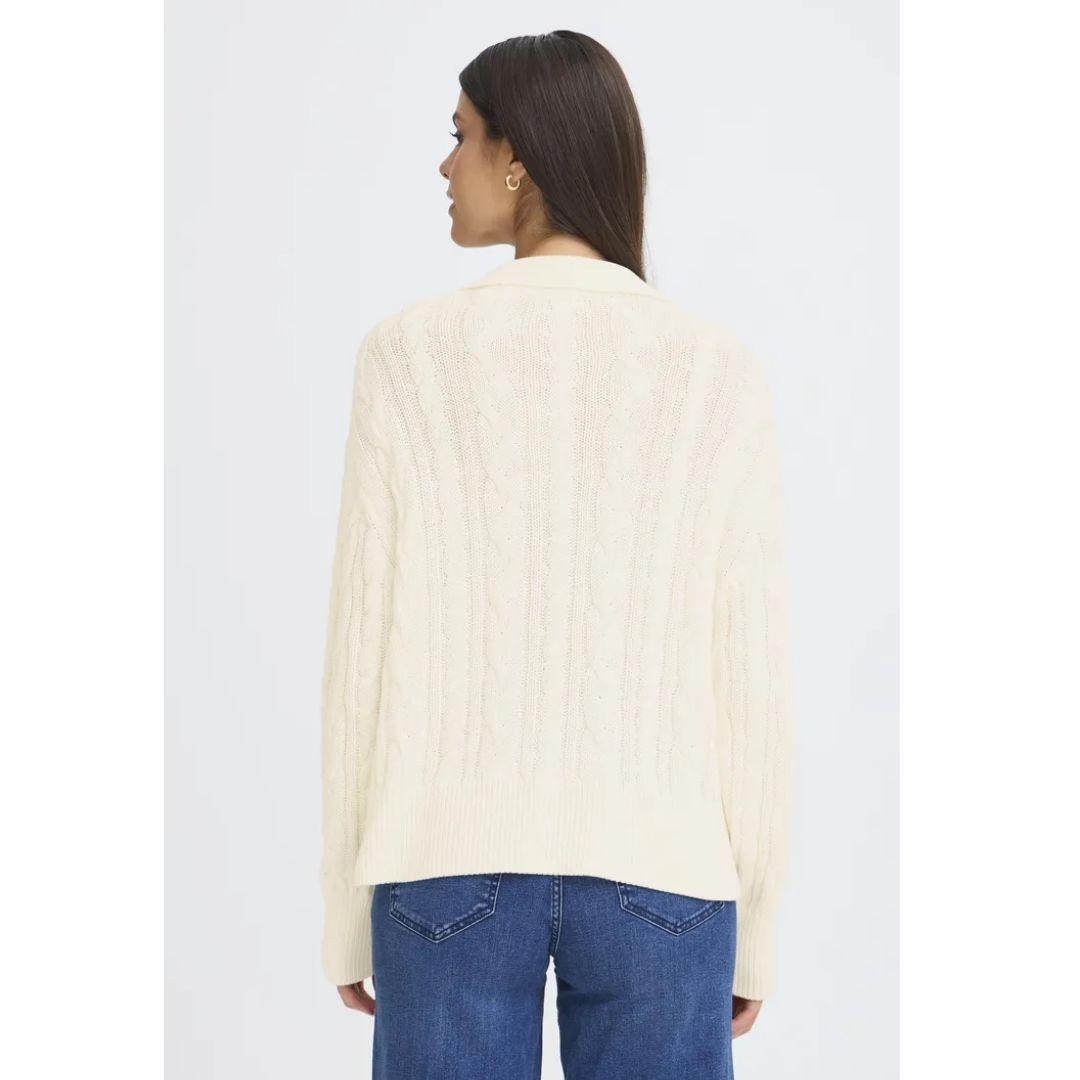 Vivian Polo Cable Sweater - Whisper White