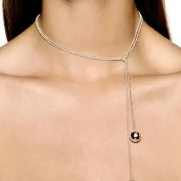 Audrey Lariat Rope Tassel Ball Chain Wrap Steel Necklace