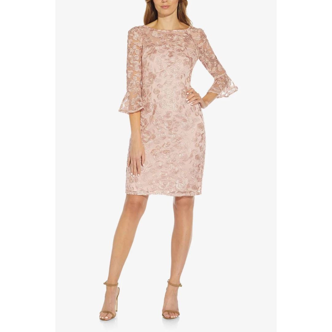 Boat Neck 3/4 Bell Sleeves Back dress - AP1D104437 - Dusty Rose