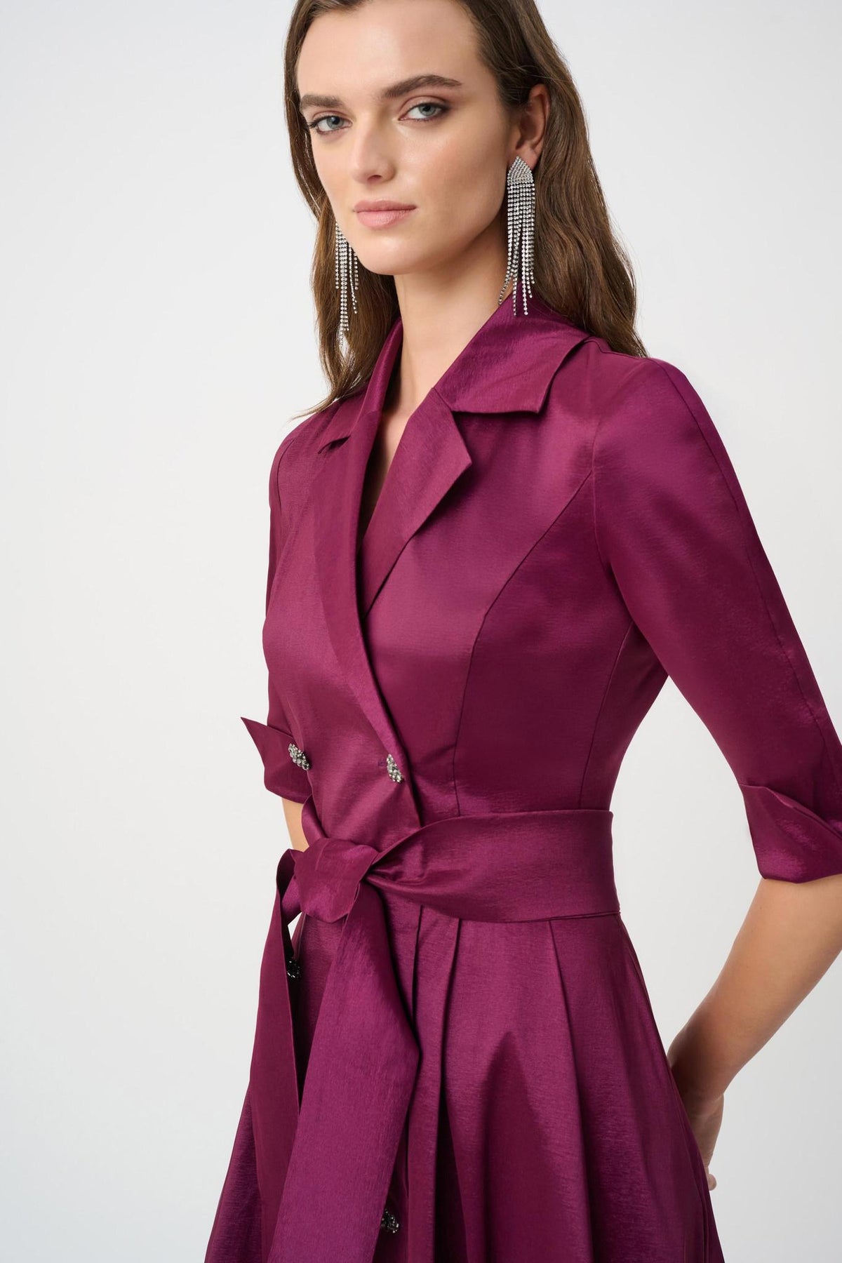 Stretch Taffeta Fit and Flare Wrap Dress - 263704 - Berry Burst