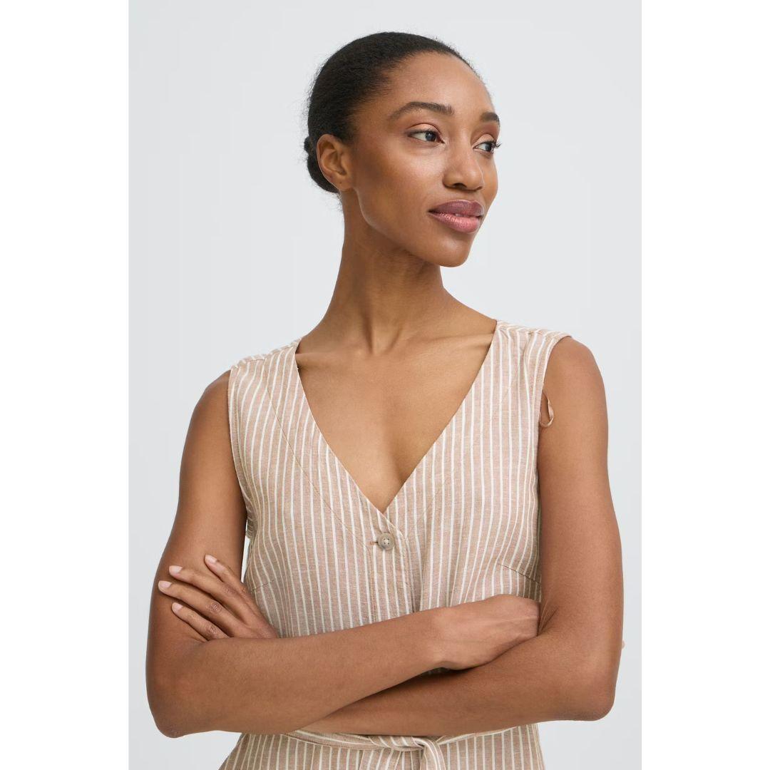 Falakka Button Down Midi Dress - Woodsmoke Stripe