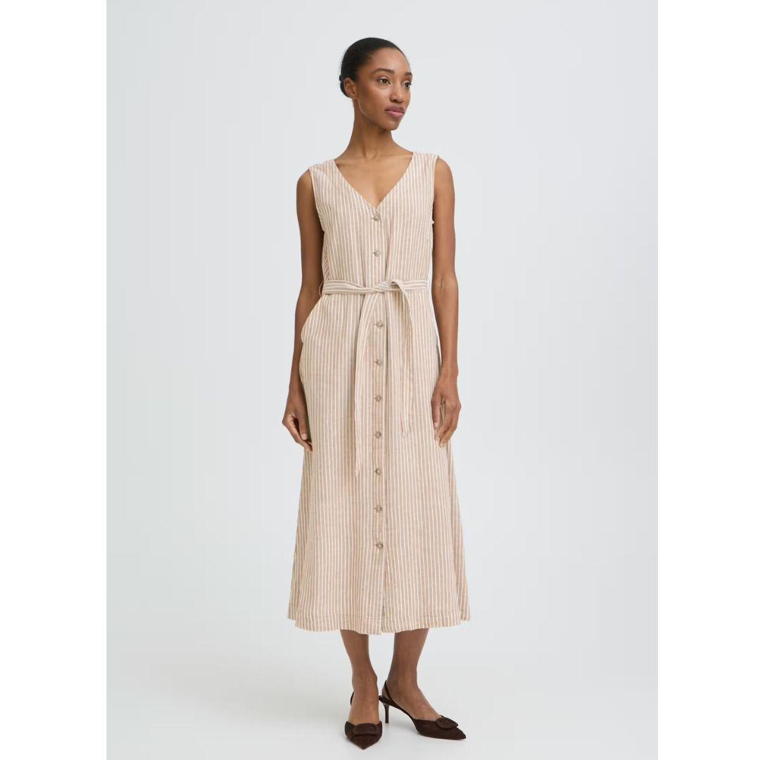 Falakka Button Down Midi Dress - Woodsmoke Stripe