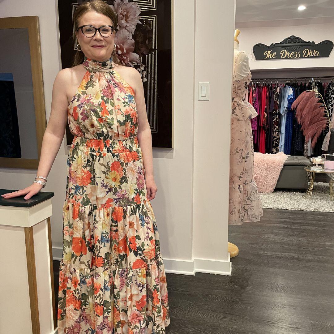 Romantic Floral Halter Dress - IDO14720 - Floral Garden
