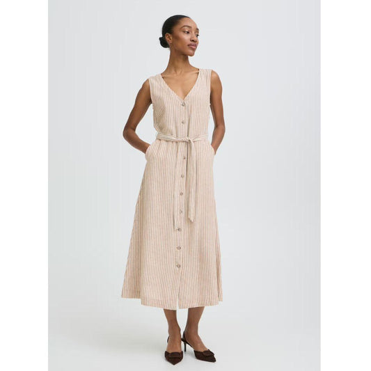 Falakka Button Down Midi Dress - Woodsmoke Stripe