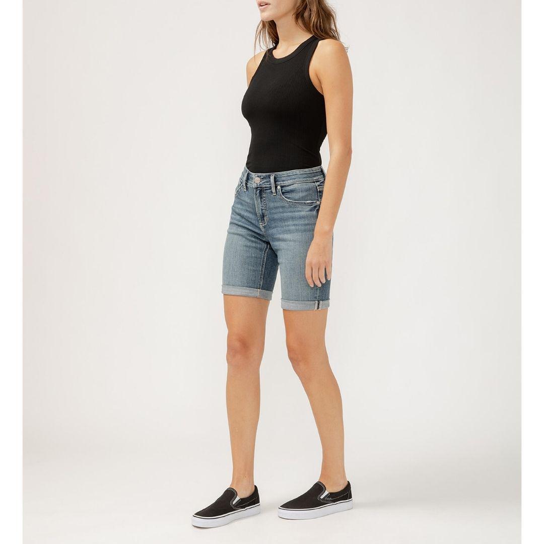Elyse Bermuda Mid Rise Luxe Stretch Shorts | Indigo
