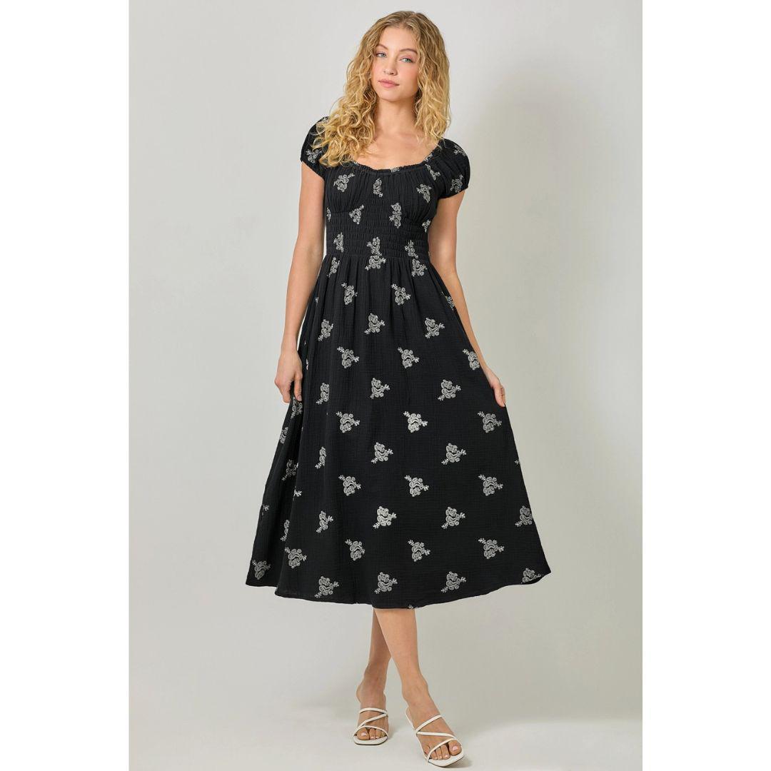 Embroidery Double Gauze Dress - 60939 - Black