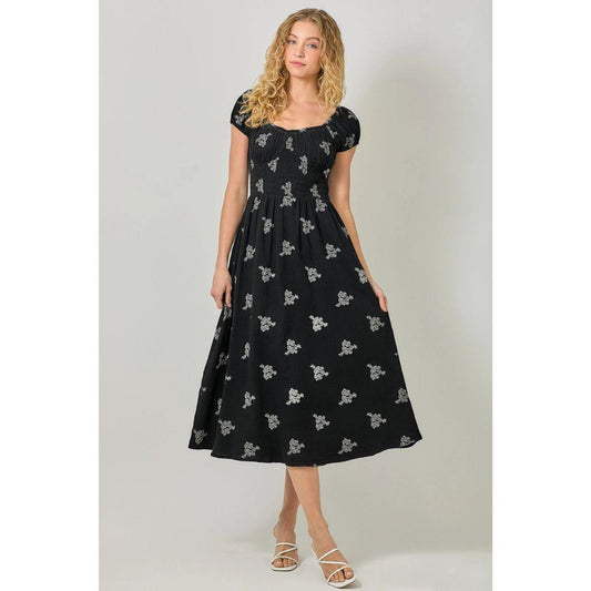 Embroidery Double Gauze Dress| Black