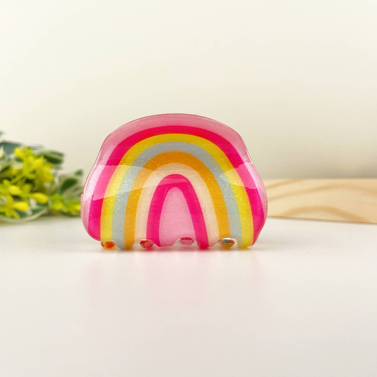 Fruit Rainbow Fun Hair Clip - Smiley Face - Pink Yellow