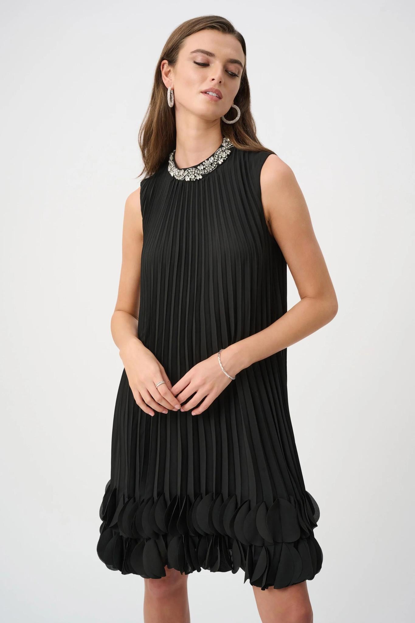 Pleated Georgette Embellished A-Line Dress