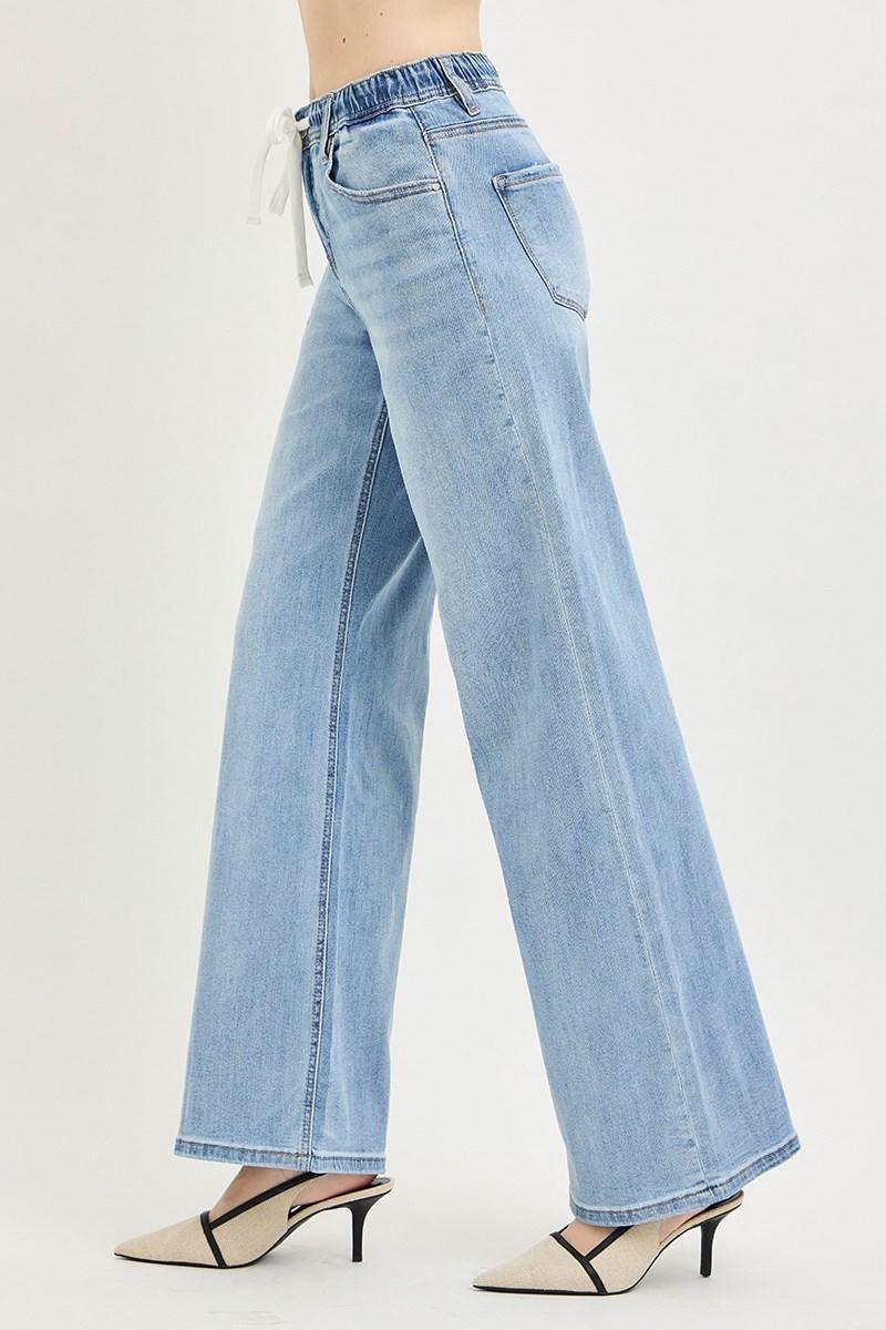 Risen Slouchy Wide Jeans with Drawstring | Light