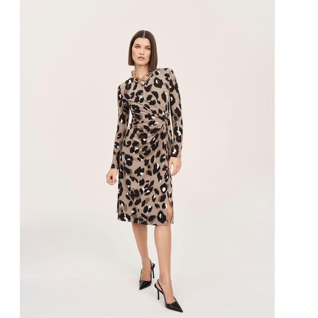 Silky Knit Animal Print Wrap Dress - 243173 - Black Multi