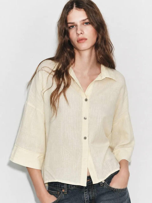 Oversized Linen Shirt with Back Vent | White