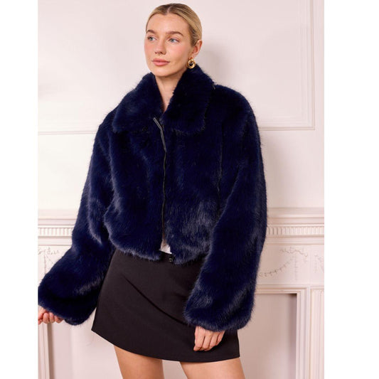 Goldleaf Faux Fur Jacket | M041941 | Navy