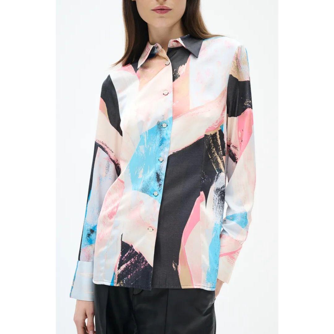 Valerie Button Up Shirt - Pale Pink Art