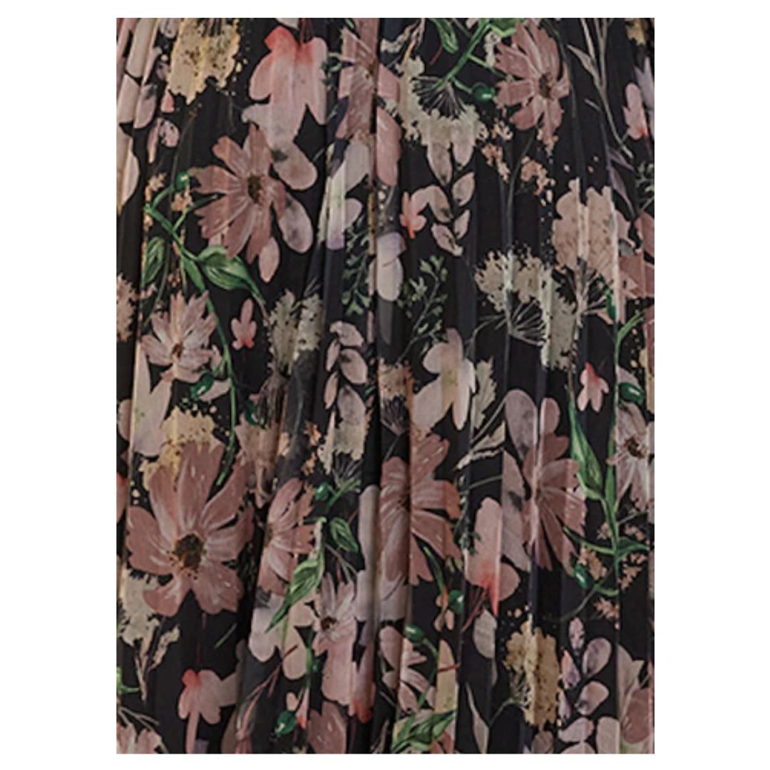 Lissie Pleated Dress - Black Pink Floral