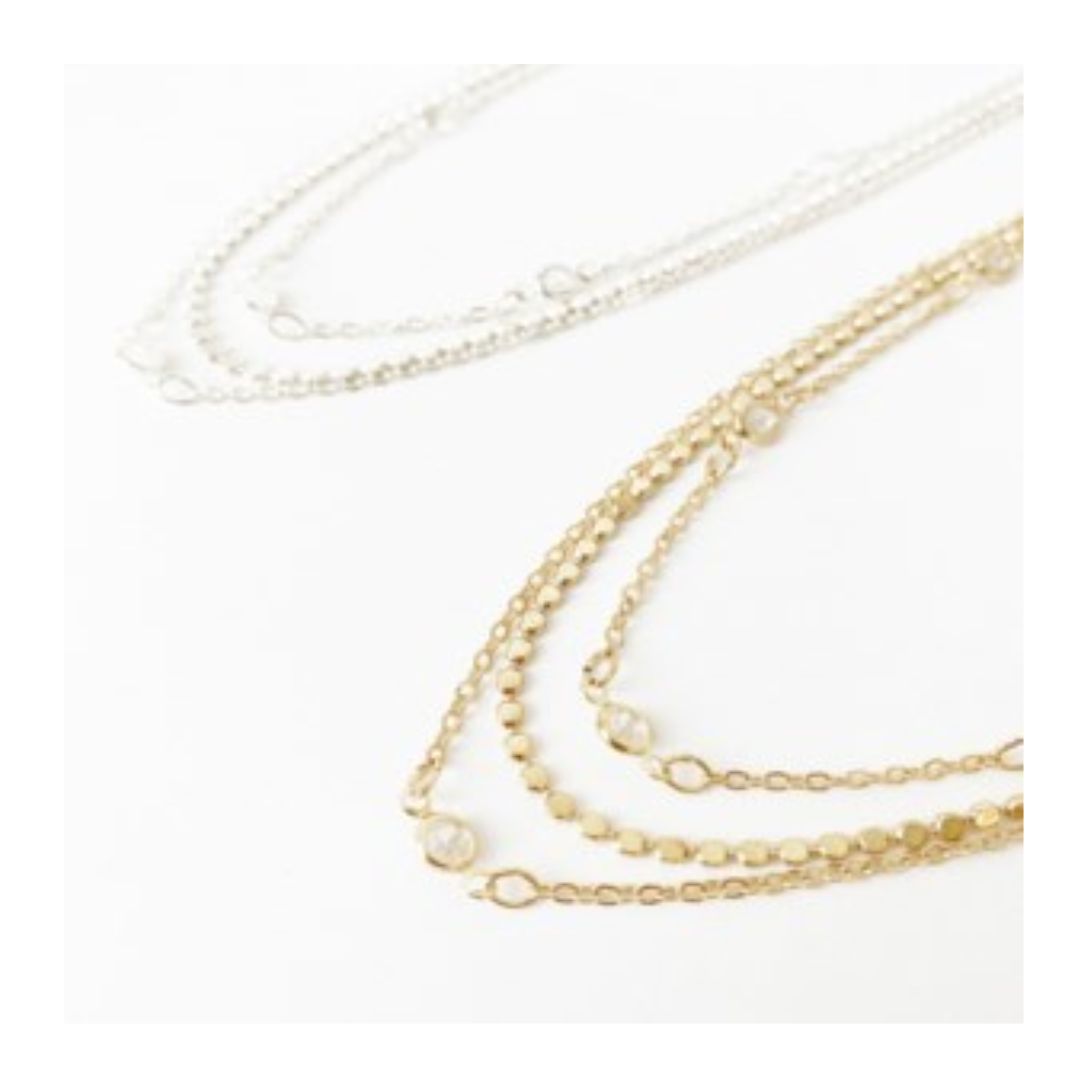 Triple Chain Necklace with Crystals - 1538