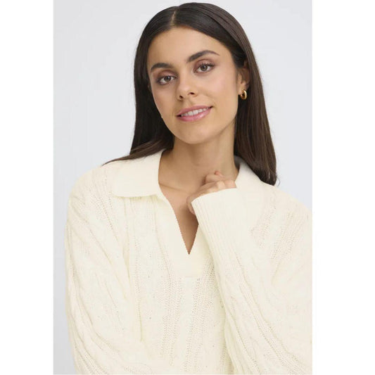 Vivian Polo Cable Sweater - Whisper White