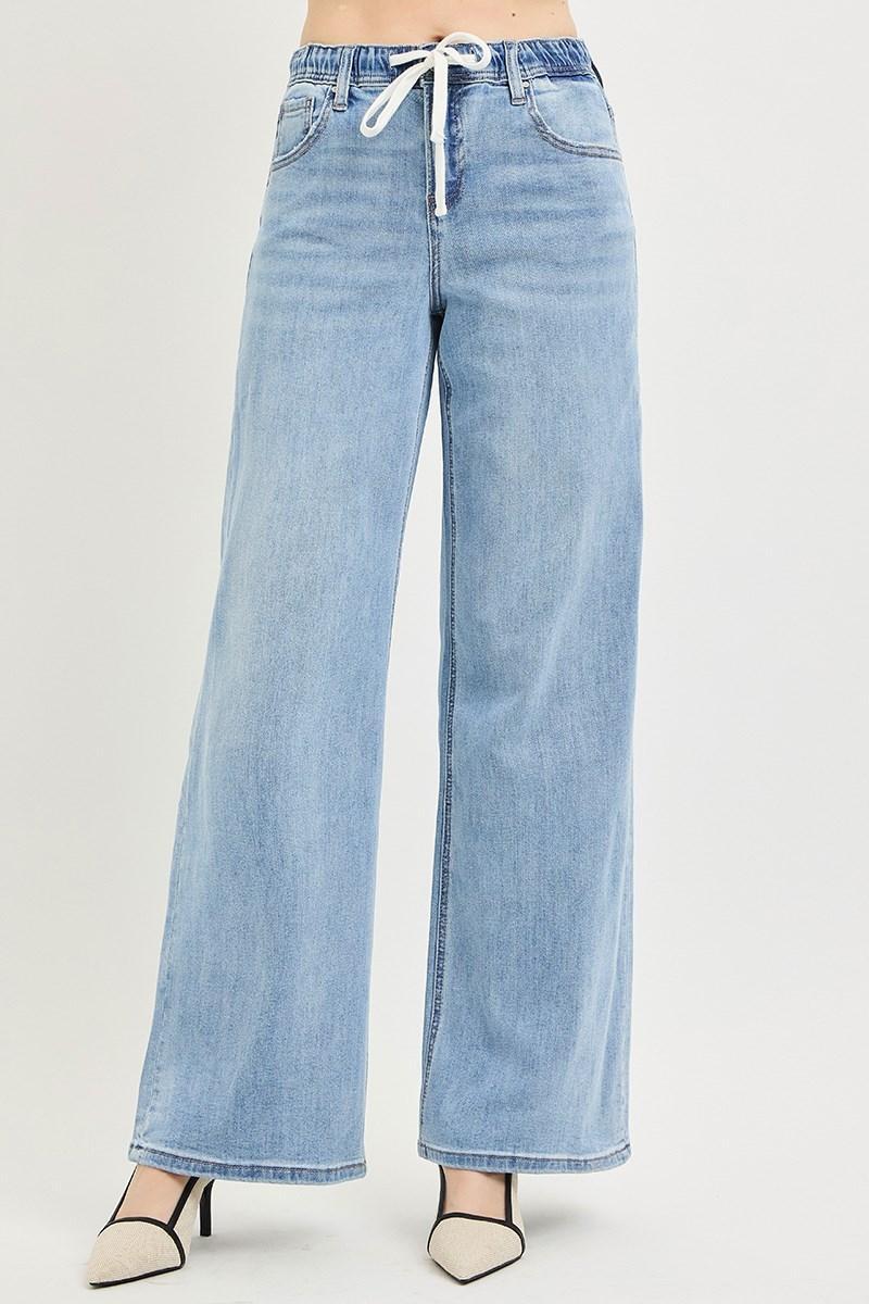 Risen Slouchy Wide Jeans with Drawstring | Light