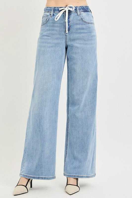 Risen Slouchy Wide Jeans with Drawstring | Light