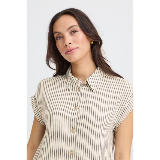 Falakka Short Sleeve Shirt Midi Dress - Rainy Day Stripe
