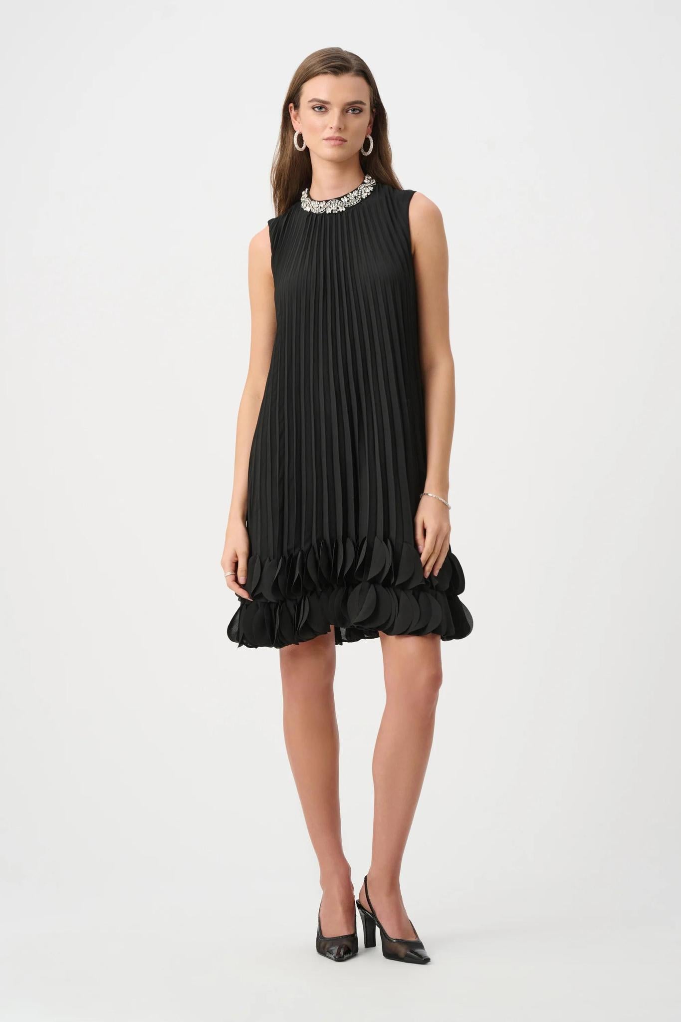 Pleated Georgette Embellished A-Line Dress