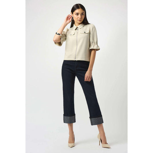 Straight Crop Stretch Jeans with Turned Hem - 253953 - Ink