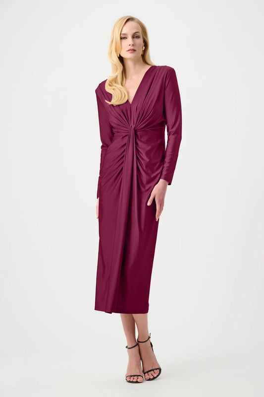 Satin Effect Knit Draped V-Neck Sheath Dress - 253714