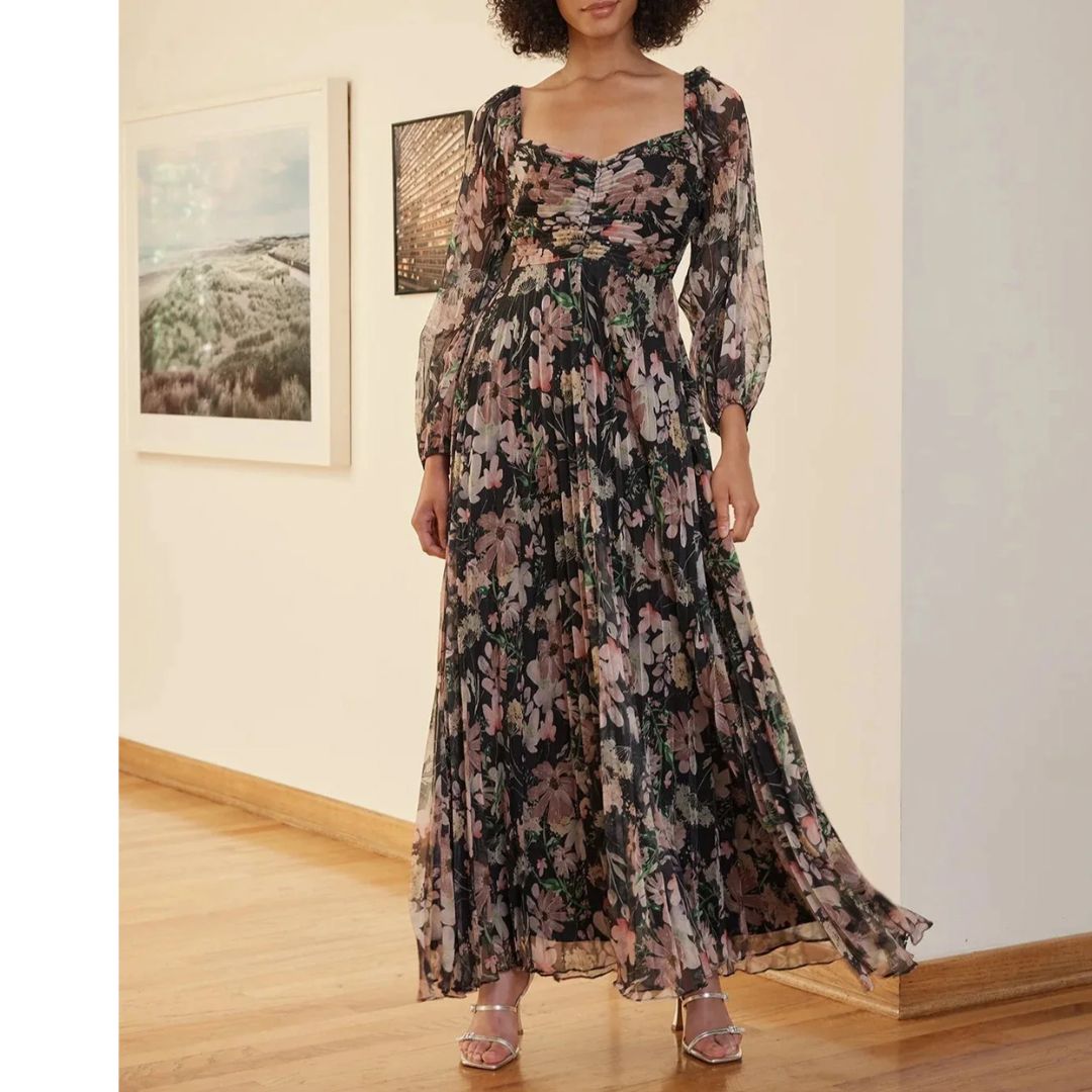 Lissie Pleated Dress - Black Pink Floral