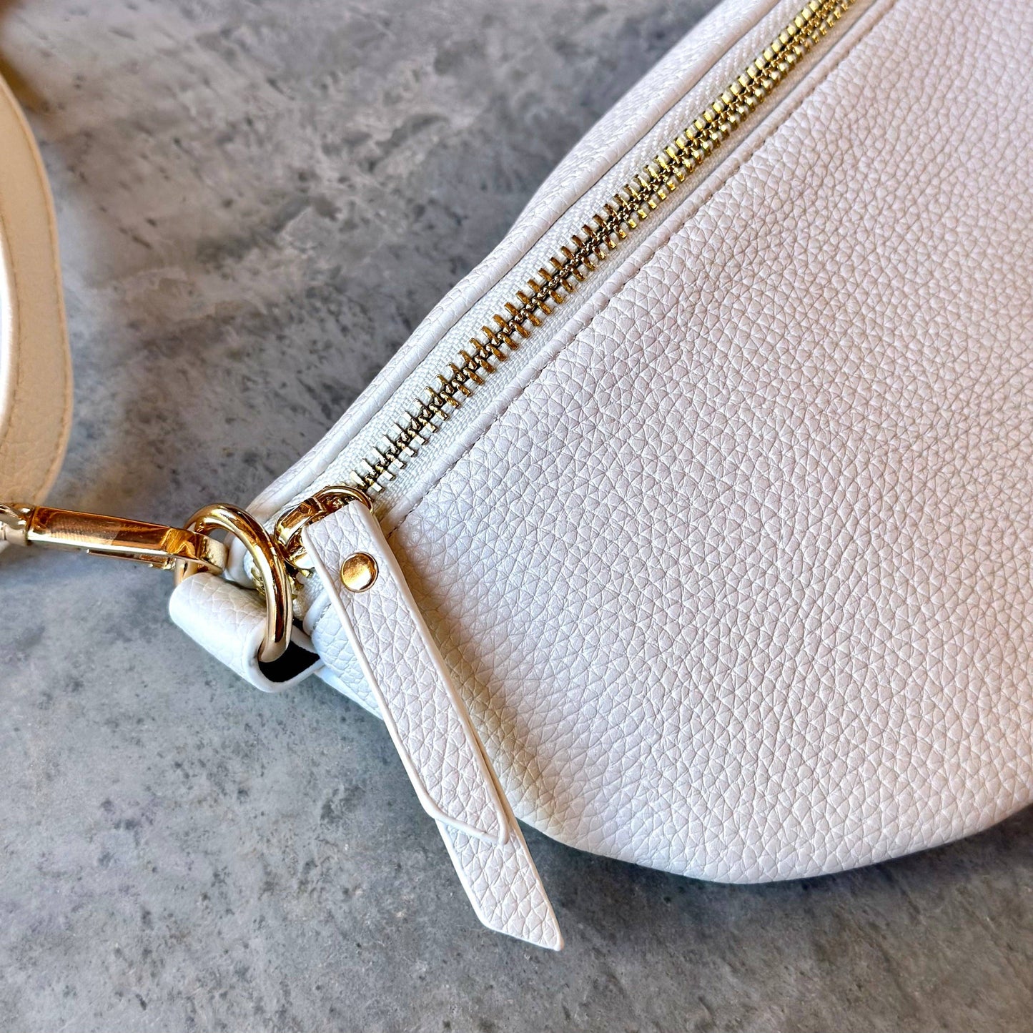 Faux Leather Crossbody Bag - White Cream