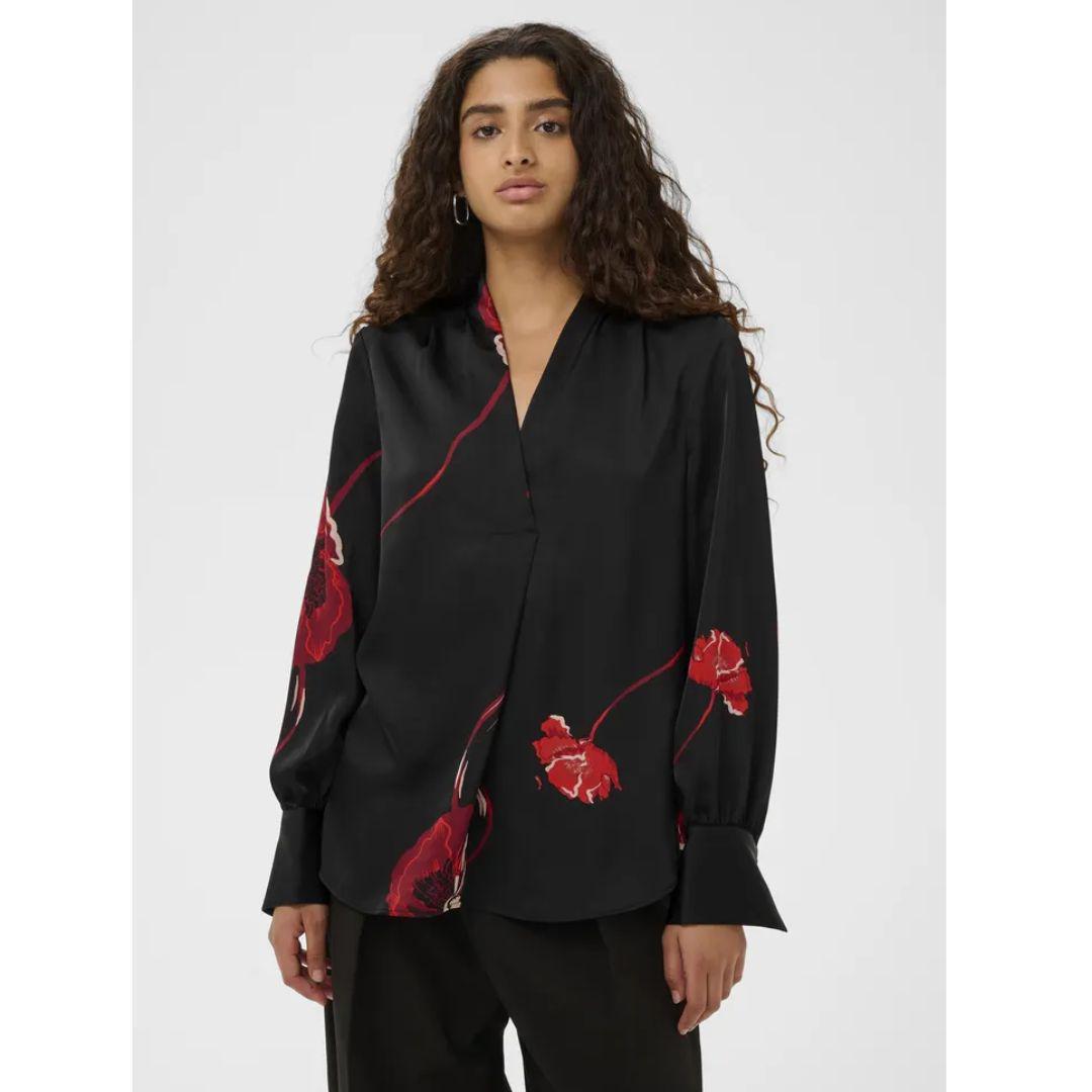Dawn V-Neck Blouse - 30112599 - Black Poppy