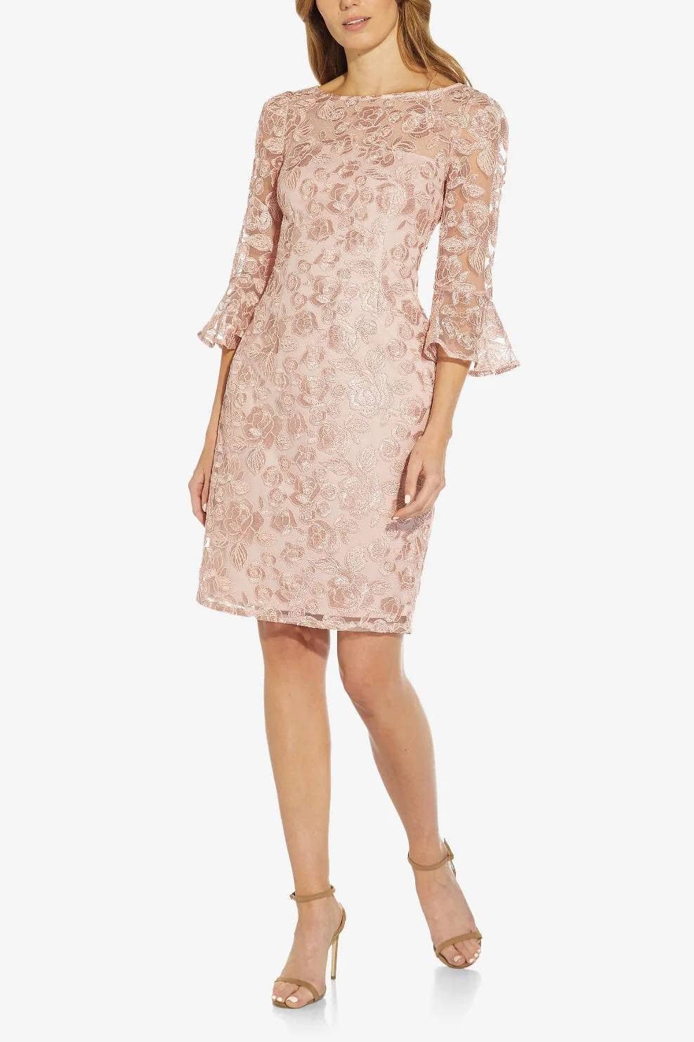 Boat Neck 3/4 Bell Sleeves Back dress - AP1D104437 - Dusty Rose