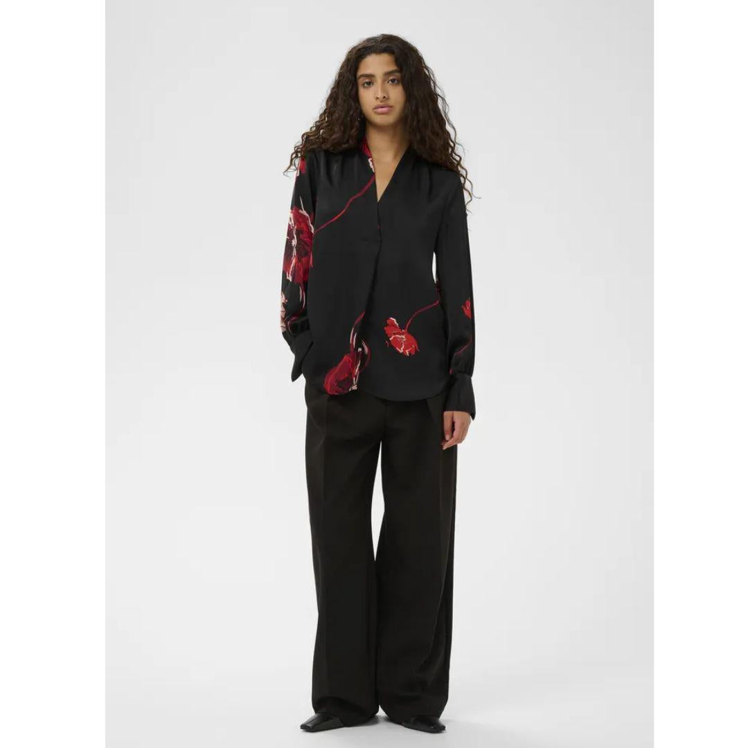 Dawn V-Neck Blouse - 30112599 - Black Poppy