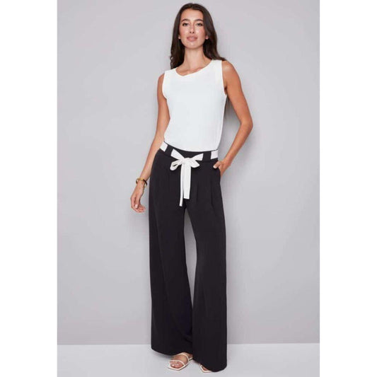 Fiona Vegan Silk Belted Wide Leg Pant - 266008 - Black