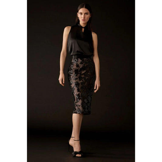 Joseph Ribkoff Pull On Sequin Skirt | 243710 | Black/Nude