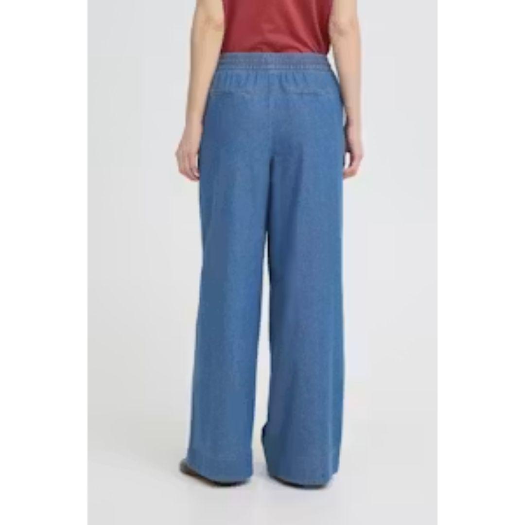 Archer Denim Wide Leg Drawstring Pants | Medium Blue